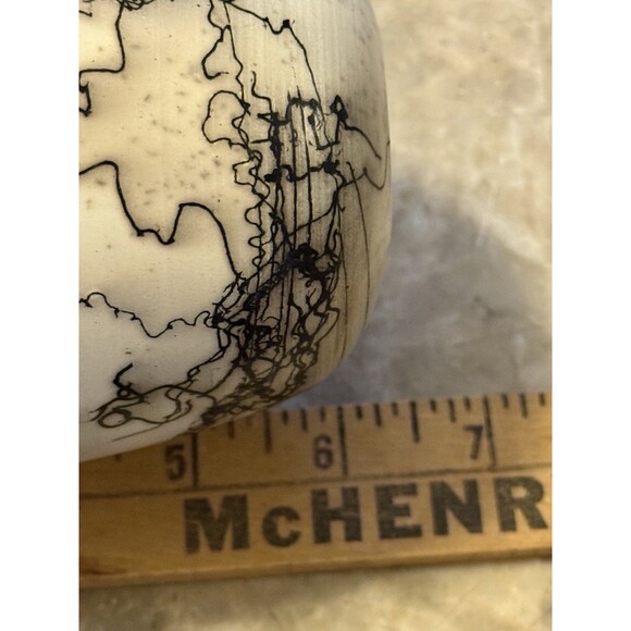 Raku Horse Hair Pottery Vase Round 6.5" Handmade Signed - Picture 8 of 10